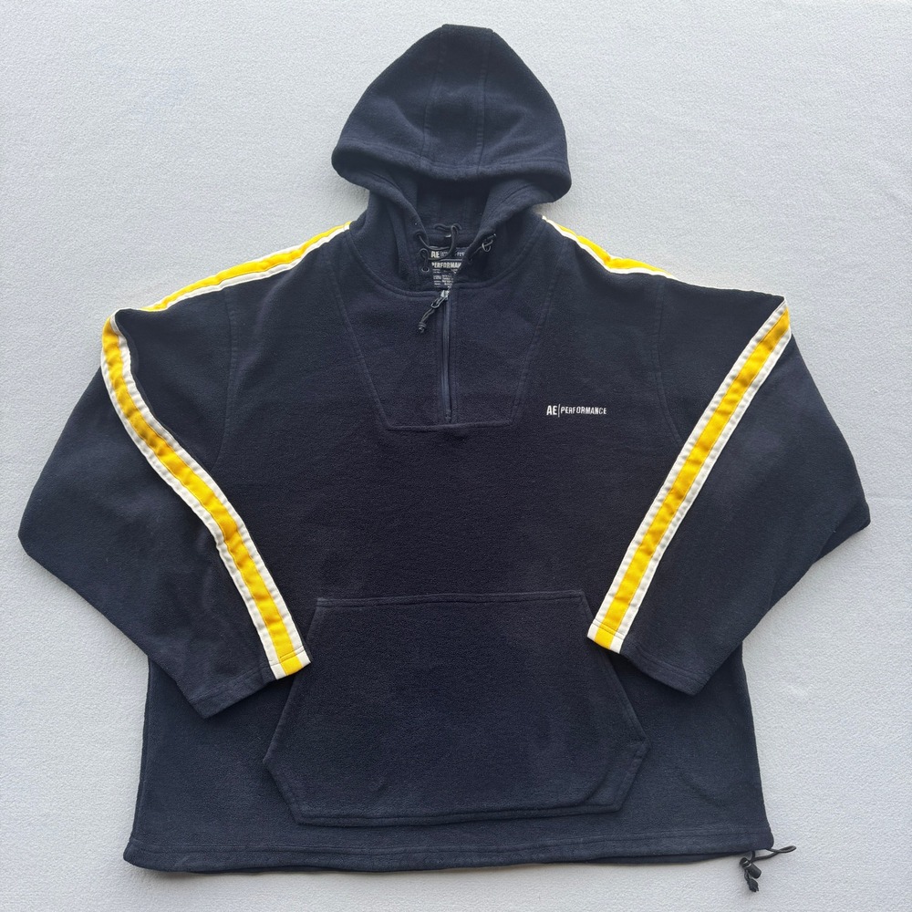 Vtg 90s Y2K American Eagle Mens‎ 2XL Heavyweight Half Zip Fleece Hoodie Striped